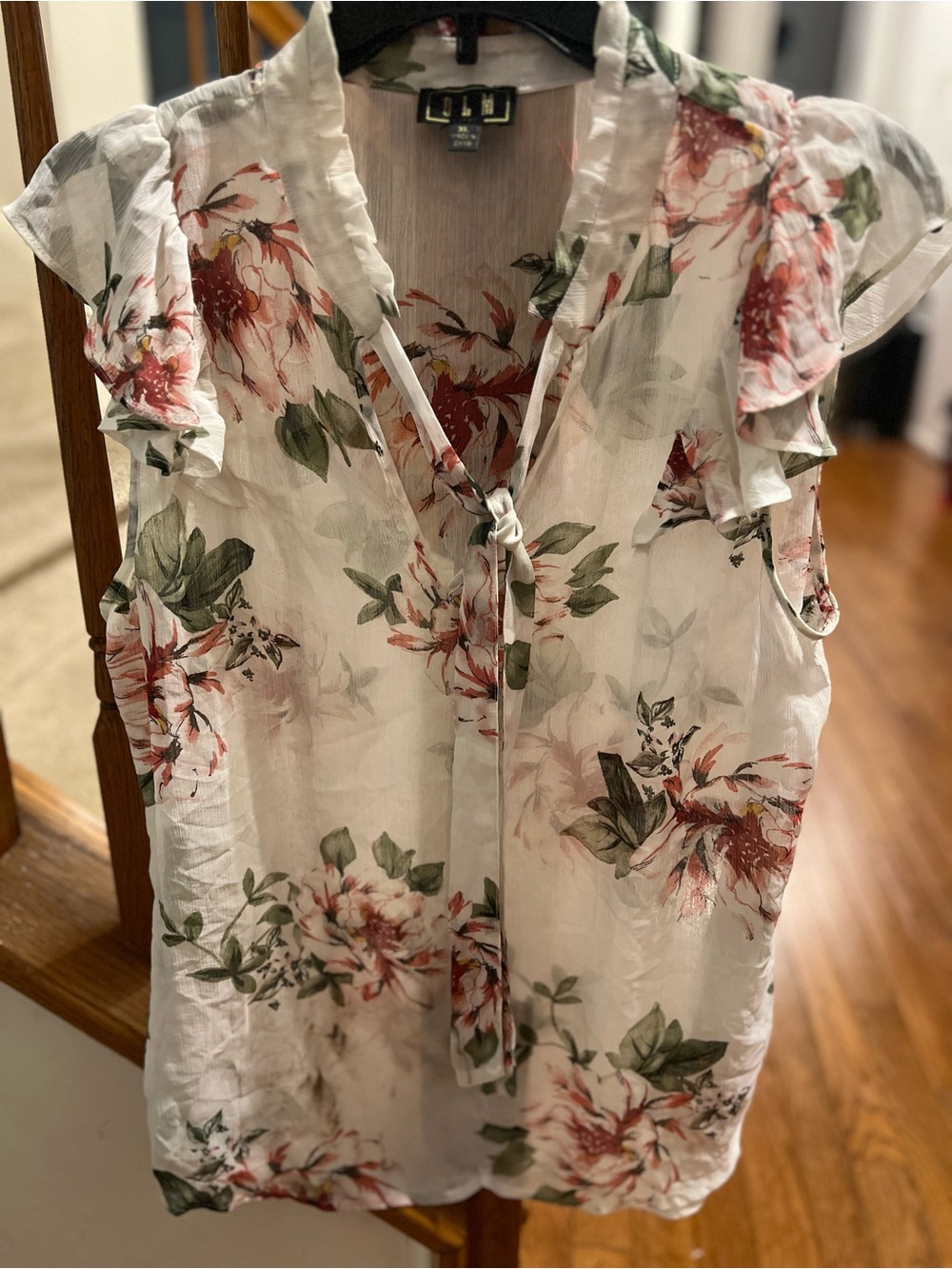 Sleeveless Floral Tie-Neck Camisole - White with Pink Floral